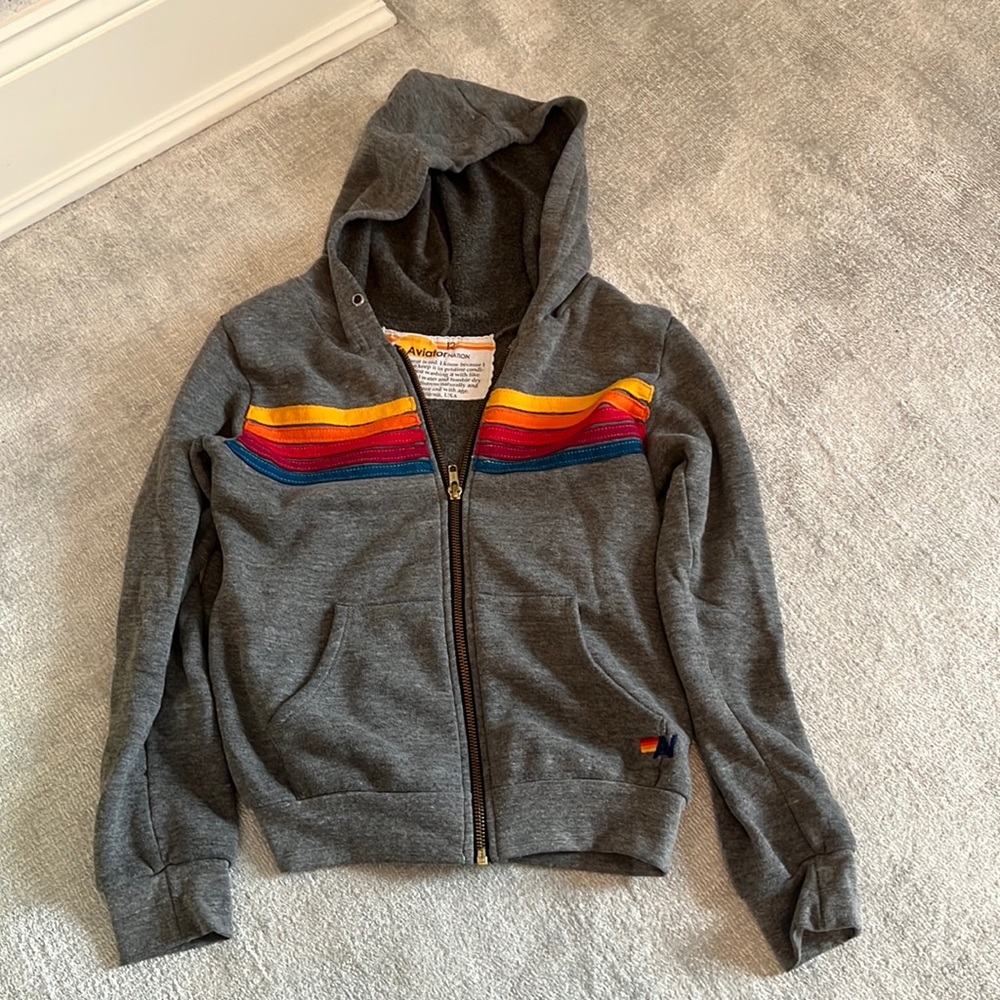 AVIATOR NATION KID'S 5 STRIPE HOODIE - HEATHER GREY